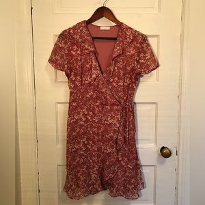 Salmon pink floral Lush Wrap Dress. Size Medium.